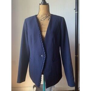 Banana Republic Navy Blue Pleated Ruffle Blazer Suit Jacket #874919 Size 10